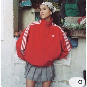 NWT Adidas Red Three-Stripe Track Windbreaker